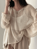 Stetnode Oversized Long Sleeve Crochet Knit Top