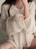 Stetnode Oversized Long Sleeve Crochet Knit Top