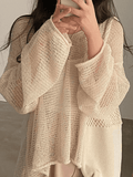 Stetnode Oversized Long Sleeve Crochet Knit Top