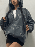 Stetnode Oversized Star Print Zip Up Hoodie