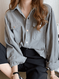 Stetnode Pleated Oversized Long Sleeve Blouse