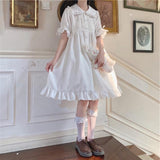 Stetnode Collar Puff Sleeve Ruffle Button Down Dress