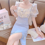 Stetnode Pastel Blueberry Fairycore Skirt Bottom with Optional Top Dress Set