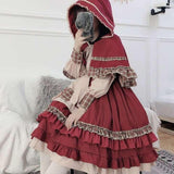 Stetnode Black Forest Adventurer Fairycore Cottagecore Dress Set with Cardigan Cloak Top