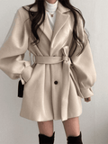 Stetnode Puff Sleeve Belted Woolen Coat