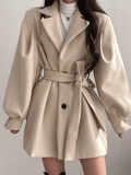 Stetnode Puff Sleeve Belted Woolen Coat