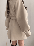 Stetnode Puff Sleeve Belted Woolen Coat