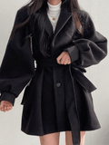 Stetnode Puff Sleeve Belted Woolen Coat