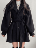 Stetnode Puff Sleeve Belted Woolen Coat