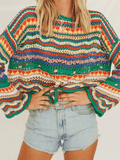 Stetnode Rainbow Stripe Crochet Knit Sweater