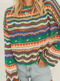 Stetnode Rainbow Stripe Crochet Knit Sweater