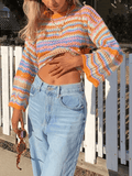 Stetnode Rainbow Stripe Crochet Knit Sweater