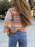 Stetnode Rainbow Stripe Crochet Knit Sweater