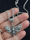 Stetnode Silver Moth Skull Pendant Necklace