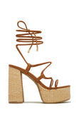 Stetnode Chantal Lace Up Platform Block Heels - Tan