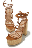 Stetnode Chantal Lace Up Platform Block Heels - Tan