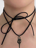 Stetnode Velvet Lace Up Skull Pendant Choker Necklace