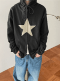 Stetnode Vintage Star Patch Baggy Zip Up Hoodie