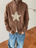 Stetnode Vintage Star Patch Baggy Zip Up Hoodie