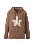 Stetnode Vintage Star Patch Baggy Zip Up Hoodie