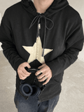 Stetnode Vintage Star Patch Baggy Zip Up Hoodie