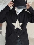 Stetnode Vintage Star Patch Baggy Zip Up Hoodie