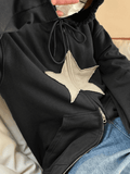 Stetnode Vintage Star Patch Baggy Zip Up Hoodie