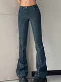 Stetnode Vintage Stud Paneled Low-rise Bootcut Jeans