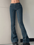 Stetnode Vintage Stud Paneled Low-rise Bootcut Jeans