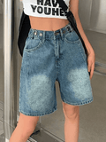 Stetnode Vintage Washed Blue Cropped Denim Shorts