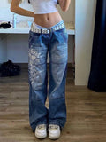 Stetnode Vintage Washed Heart Print Jeans