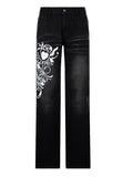 Stetnode Vintage Washed Heart Print Jeans