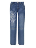 Stetnode Vintage Washed Heart Print Jeans