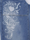 Stetnode Vintage Washed Heart Print Jeans